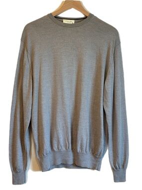 100% Merino Wool Crewneck Sweater Taupe Gray L Capsule Quiet Luxury